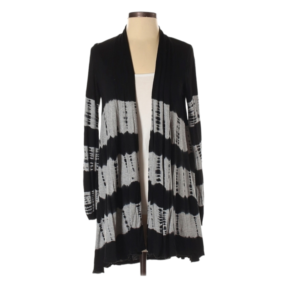 Staccato Cardigan‎ Size S Black Gray Tie Dye Lightweight Long Sleeve Long Length